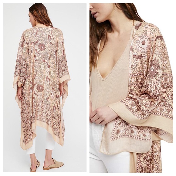 FREE PEOPLE BOHO KIMONO FLOWY CARDIGAN CAPE A2C - Picture 2 of 15